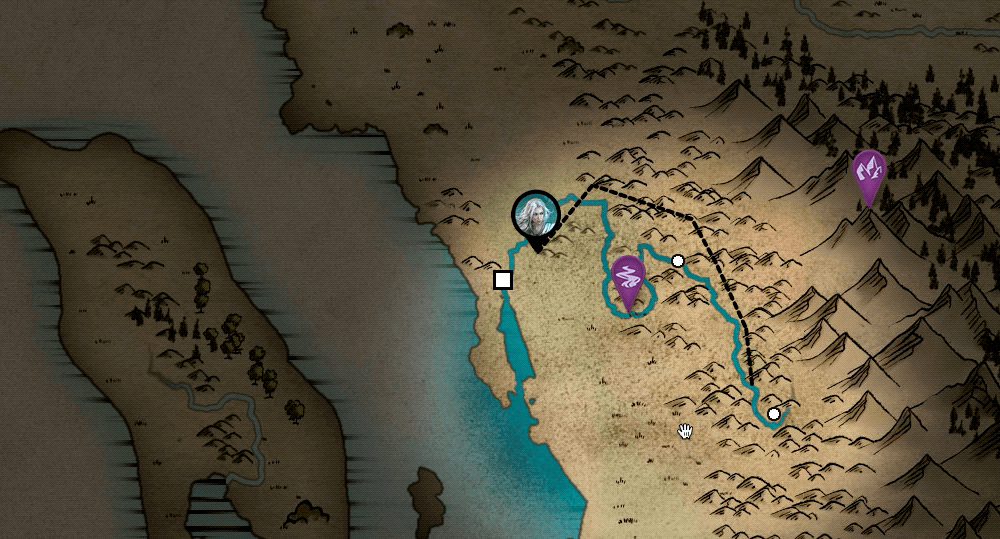 An interactive map showing the  journey of a character, with their draggable map pin